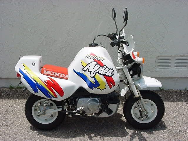 THE HONDA AFRICA MONKEY
IT IS A BAJA MONKEY WITH A OPTIONAL ONE PIECE TAIL SECTION AND FALSE TANK TO COVER THE ORIGINAL.
