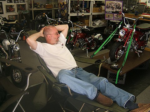 Big Dog lounging in the Razzo Moto Hospitality Suite.  VIP access only.
