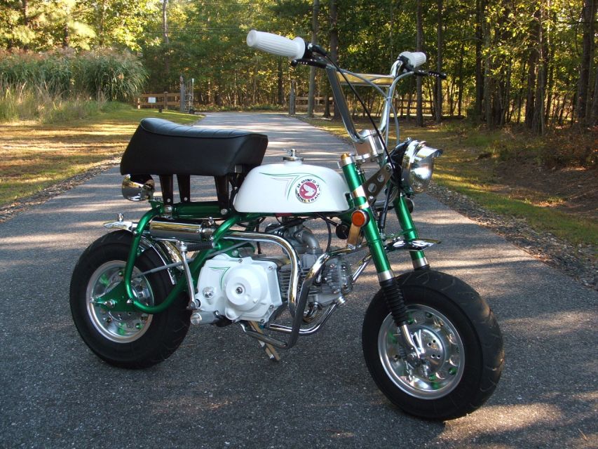1969 Honda Z50 K1 Kustom - 108cc Stroker motor -  Candy Green over Chrome - Pinstriping - Razzomoto Perf. Pipe - 32' Ford Tailight - rare Honda Dealer crash bars - much more....
