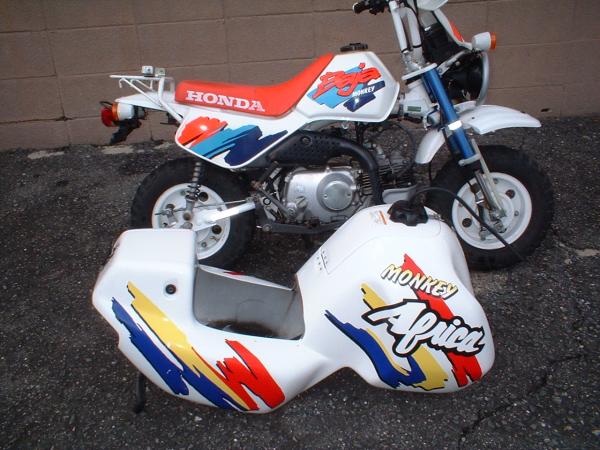 Honda Monkey Baja w/  Africa body kit in foreground.
